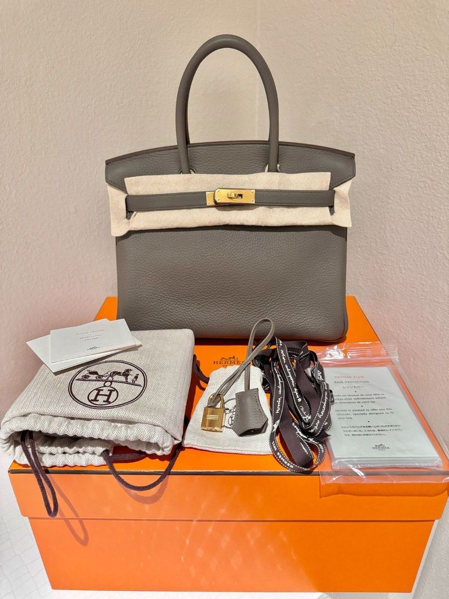 Authentic New Hermes Birkin 30 Etain Gold Ghw Clemence leather
