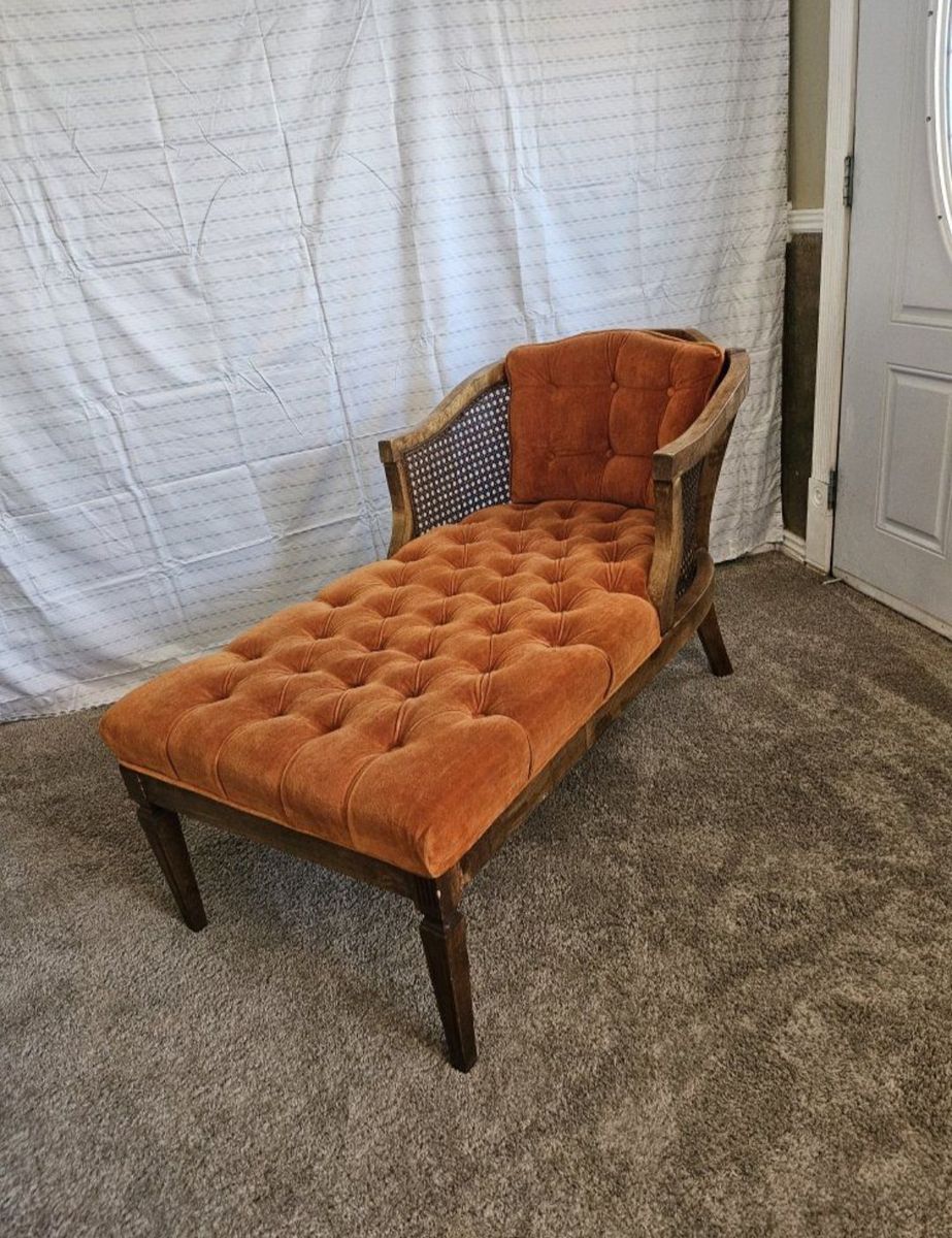hollywood regency tufted cane style chaise chair