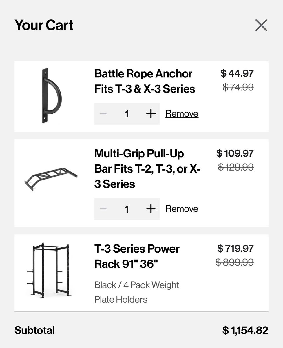 Titan Fitness T-3 Series Power Rack 91" x 36" Bundle with Attachments