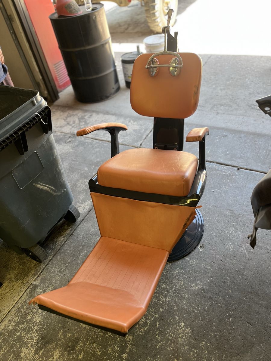Vintage S.S. White Diamond Chair No 4 Barber/Dental Chair - Orange Upholstery