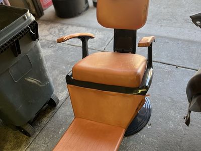 Vintage S.S. White Diamond Chair No 4 Barber/Dental Chair - Orange Upholstery