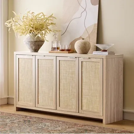 ARKANTOS Rattan Sideboard, 4-Doors, Light Oak