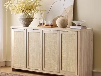 ARKANTOS Rattan Sideboard, 4-Doors, Light Oak
