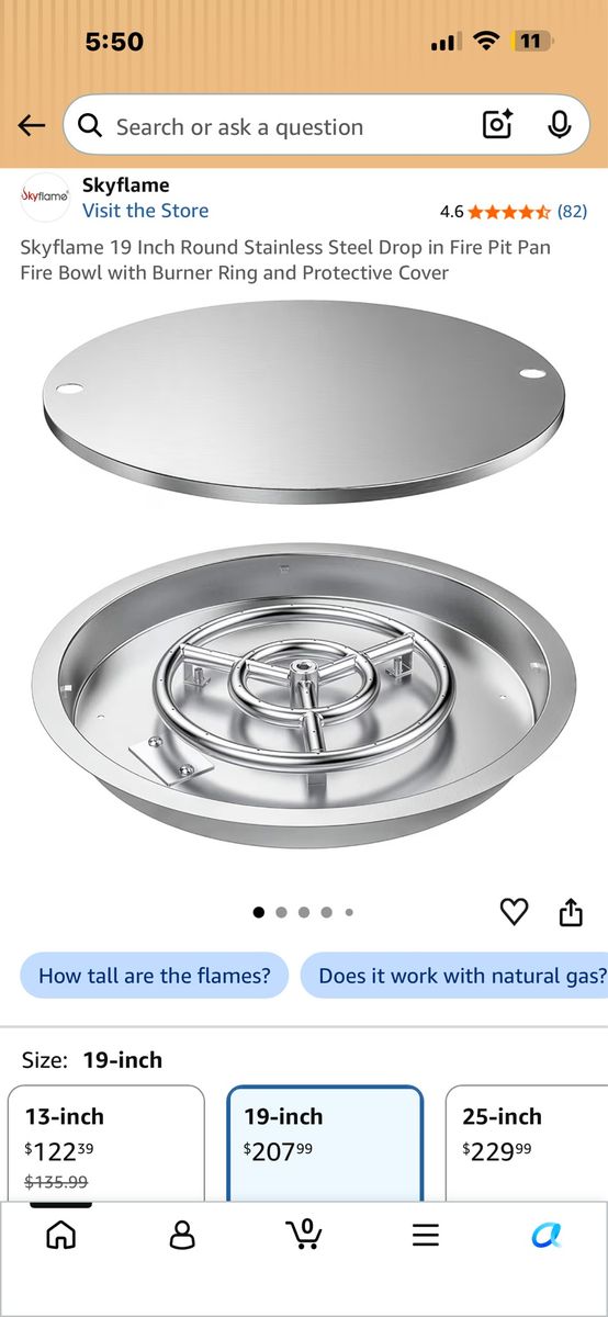 19” round fire pit burner ring for dyi fire pit