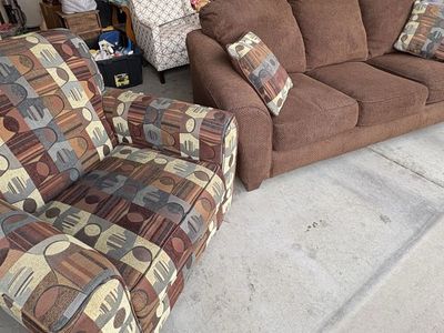 Cozy Brown Sofa & Geometric Pattern Armchair Set - Living Room Furniture