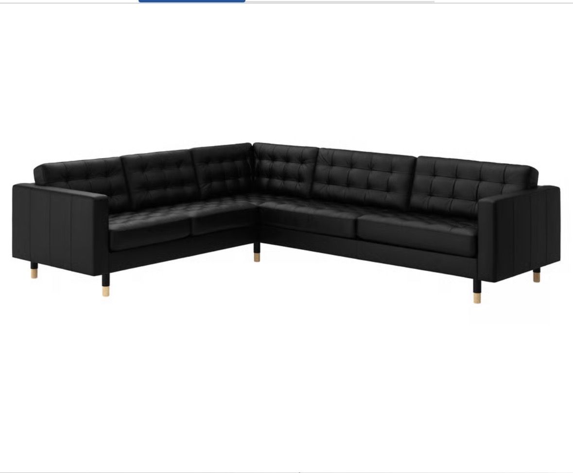 IKEA Morabo Black Leather Sectional W/ Ottoman