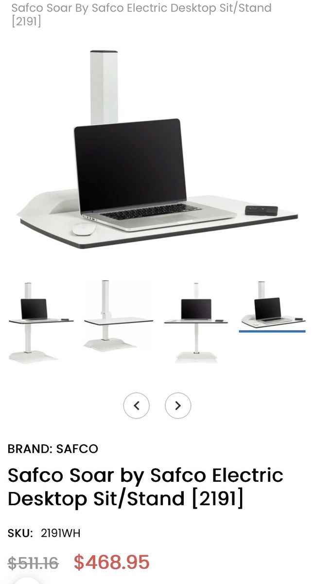 Safco Soar Electric Desktop Sit/Stand Desk Converter [2191] - White, Adjustable Height, USB Ports