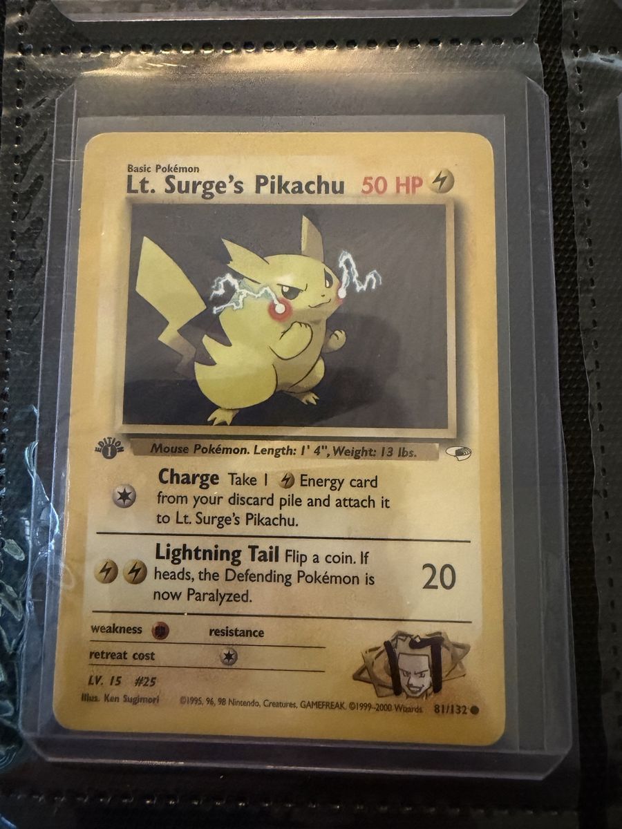 1st Edition Lt. Surge's Pikachu #81/132 Gym Heroes Pokémon Card