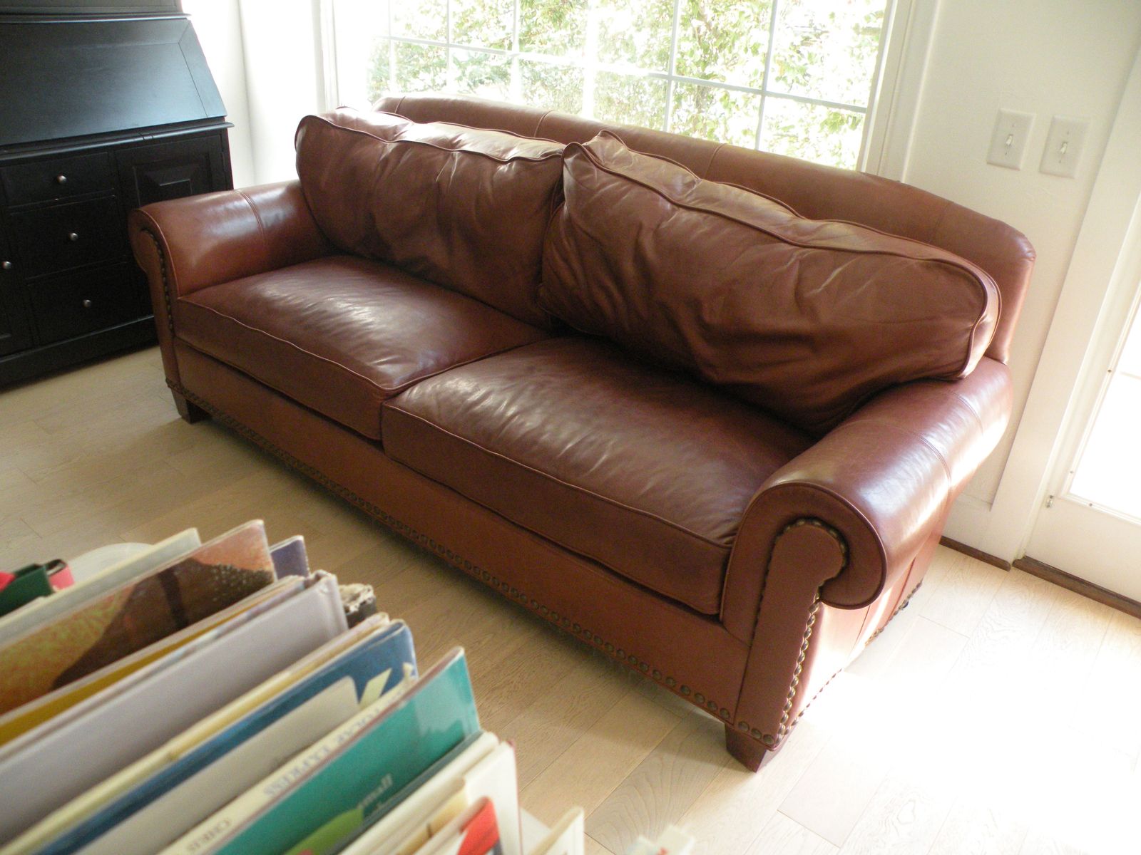 Leather sofa, chair, and ottoman