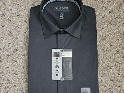 Alfani ALFAtech Slim Fit Men's Dress Shirt, Black, Size S (14-14½ Neck, 32/33 Sleeve)