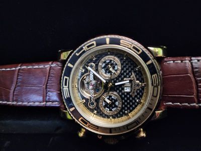 PIONIER GM-506 Gold Mechanical Watch with Brown Croc-Embossed Leather Strap, Made in Germany