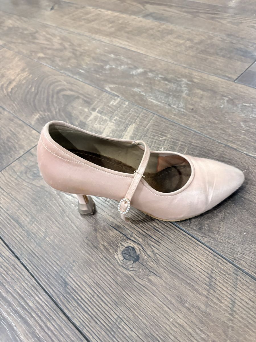 Pink Satin Mary Jane Heels - Pointed Toe with Rhinestone Buckle Detail