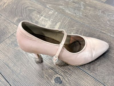 Pink Satin Mary Jane Heels - Pointed Toe with Rhinestone Buckle Detail