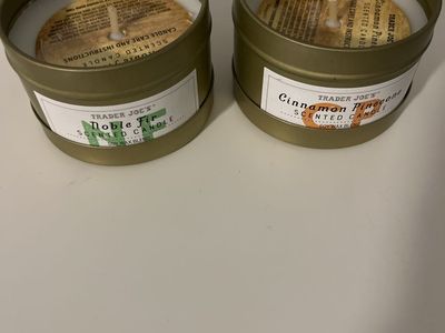 Trader Joe's Scented Candles 3 oz Tin Set - Noble Fir & Cinnamon Pinecone