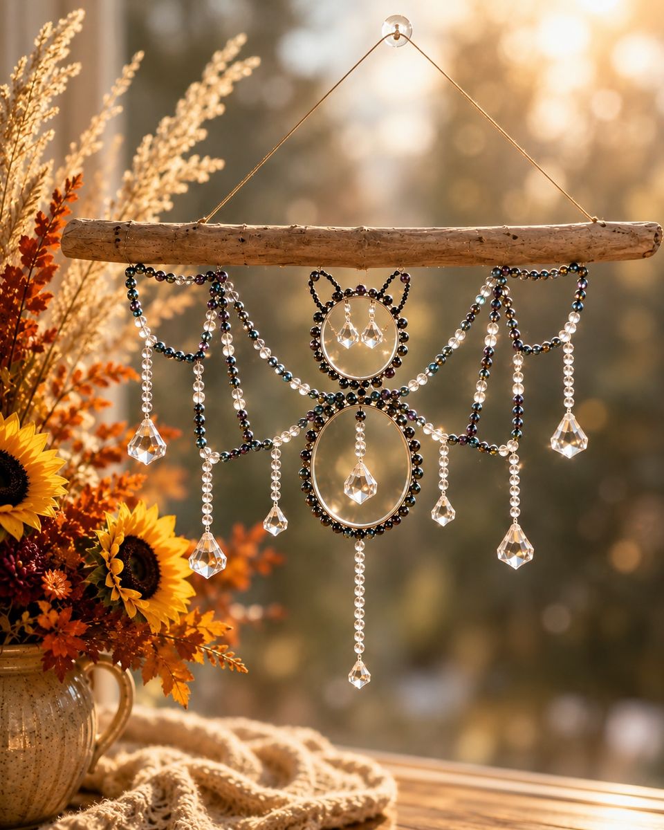 Handmade Crystal and Bead Bat Suncatcher Wall Hanging