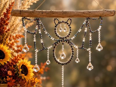 Handmade Crystal and Bead Bat Suncatcher Wall Hanging