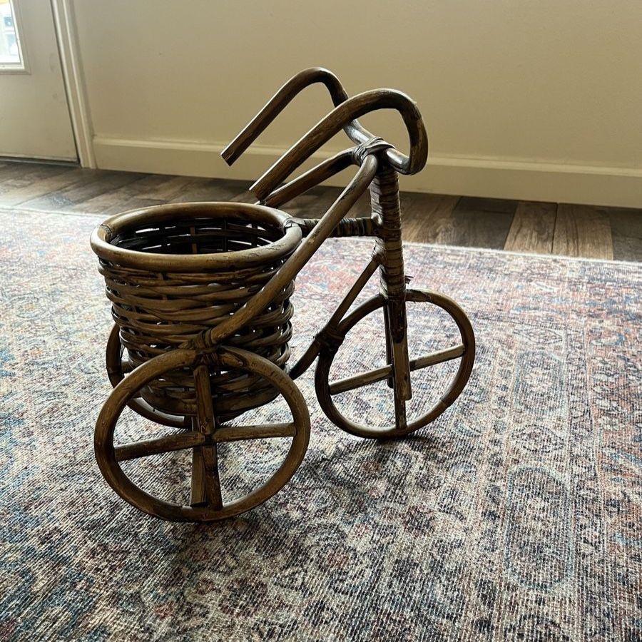 Vintage Rattan Bamboo Tricycle Planter
