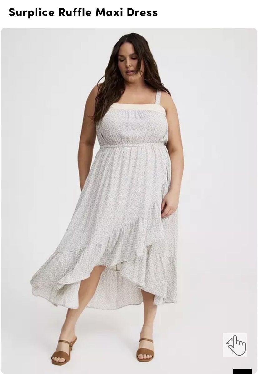 Torrid Surplice Ruffle Maxi Dress, Lils Motif White Blue, Plus Size 5, High-Low Hem