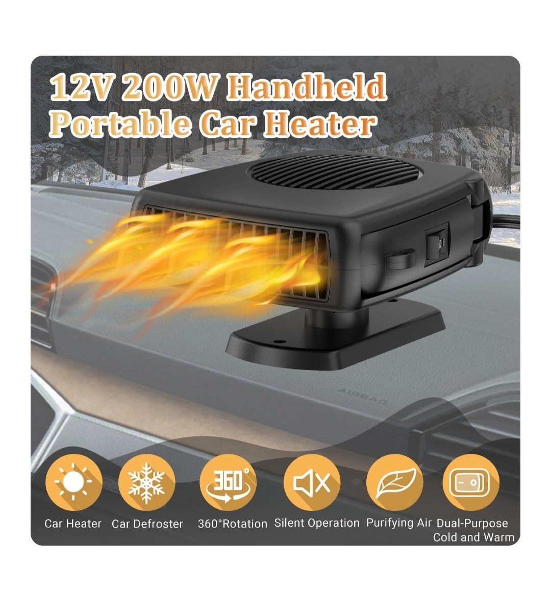 Car Heater 12V 200W - Portable Auto Vehicle Heater