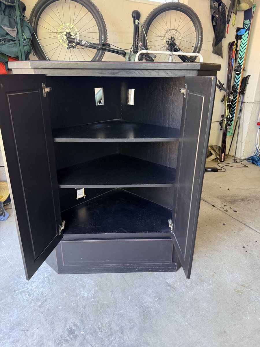 Black Corner TV Stand/Media Console with Storage Cabinet & Adjustable Shelves