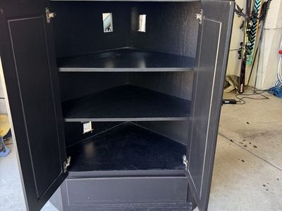 Black Corner TV Stand/Media Console with Storage Cabinet & Adjustable Shelves