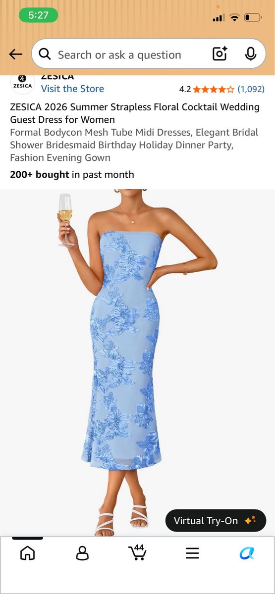 ZESICA Strapless Floral Cocktail Wedding Guest Dress Blue XL
