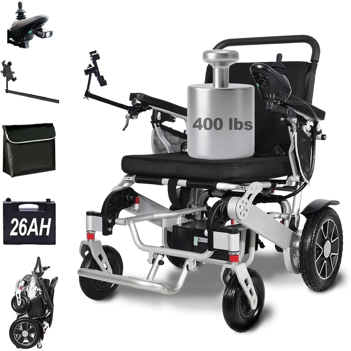 20'' Seat Width Heavy Duty 400lbs Capacity Electric Wheelchair for Adults 30 Miles Long Range 700W Dual Motor Foldable Power#90