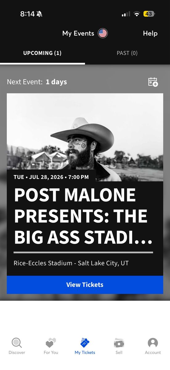Post Malone Concert Ticket - Rice-Eccles Stadium - July 28, 2026 - Salt Lake City, UT