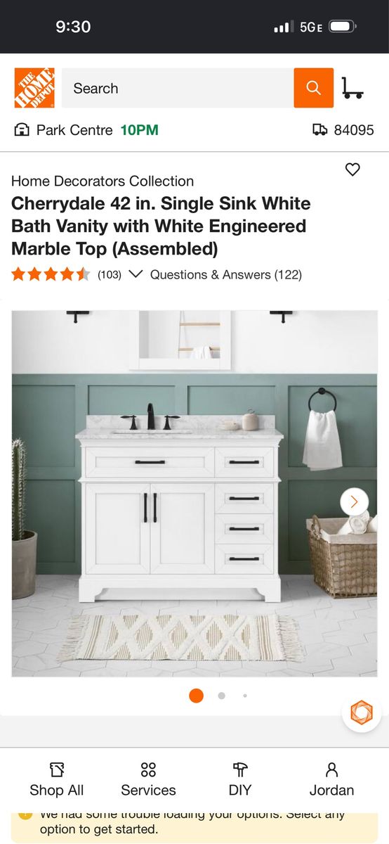 Cherrydale 42 in. Single Sink White Bath Vanity with White Engineered Marble Top