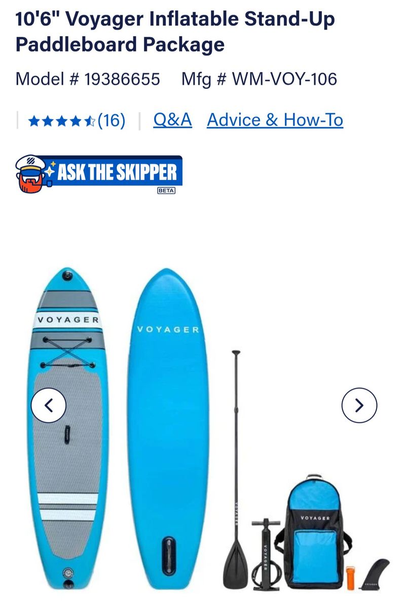 Voyager 10'6" Aqua Inflatable Stand-Up Paddleboard SUP Package - New, Complete Set