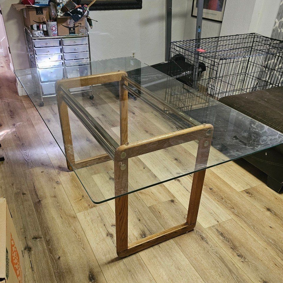 Vintage Glass Teak Table