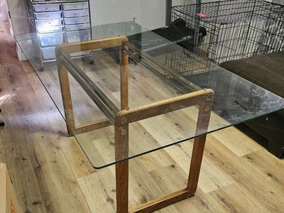 Vintage Glass Teak Table