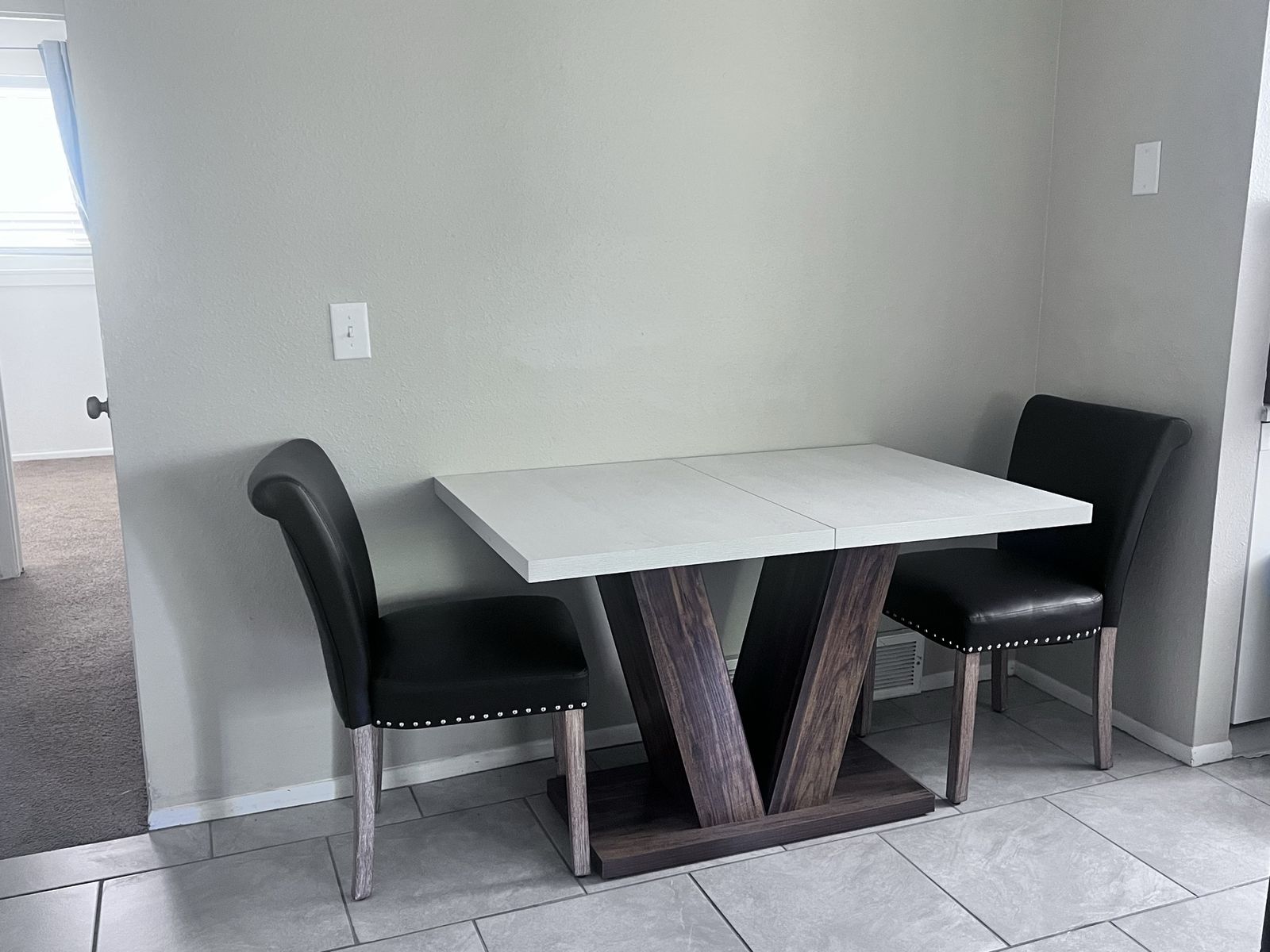 Modern 2-Seat Dining Set with Faux Leather Chairs & White Top - Compact & Stylish