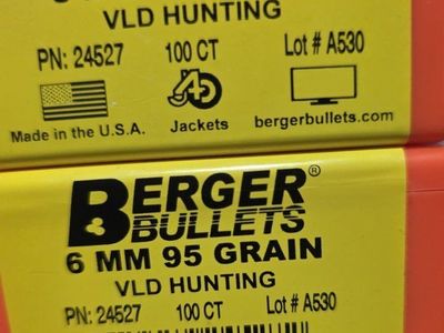 Berger Bullets 6mm 95 Grain VLD Hunting Bullets PN 24527 Lot A530 (2 Boxes)
