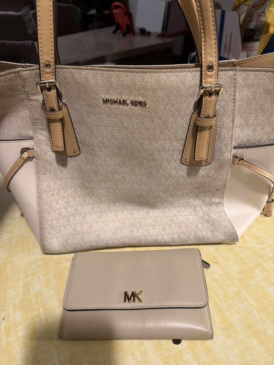 Michael Kors Beige Monogram Tote Bag with Matching Wallet