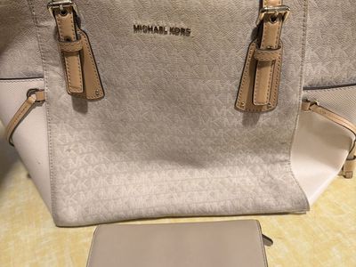 Michael Kors Beige Monogram Tote Bag with Matching Wallet
