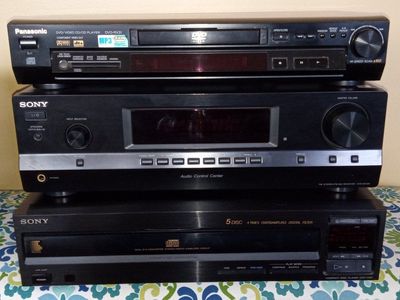 Sony STR-DH130 Stereo Receiver, Sony 5-Disc CD Changer CDP-C201, & Panasonic DVD-RV31 DVD Player - Good Working Condition