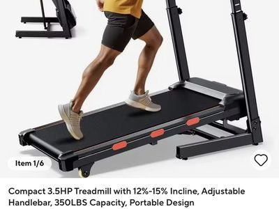 Compact 3.5HP Folding Treadmill with Adjustable Handlebar, 12-15% Incline, 350lbs Capacity