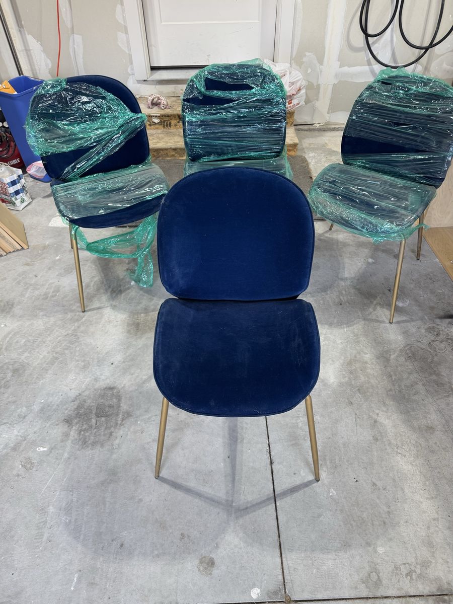 Set of 4 blue suede dining chairs