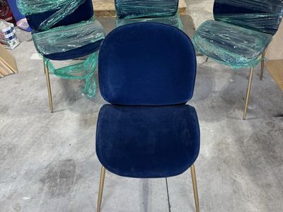 Set of 4 blue suede dining chairs