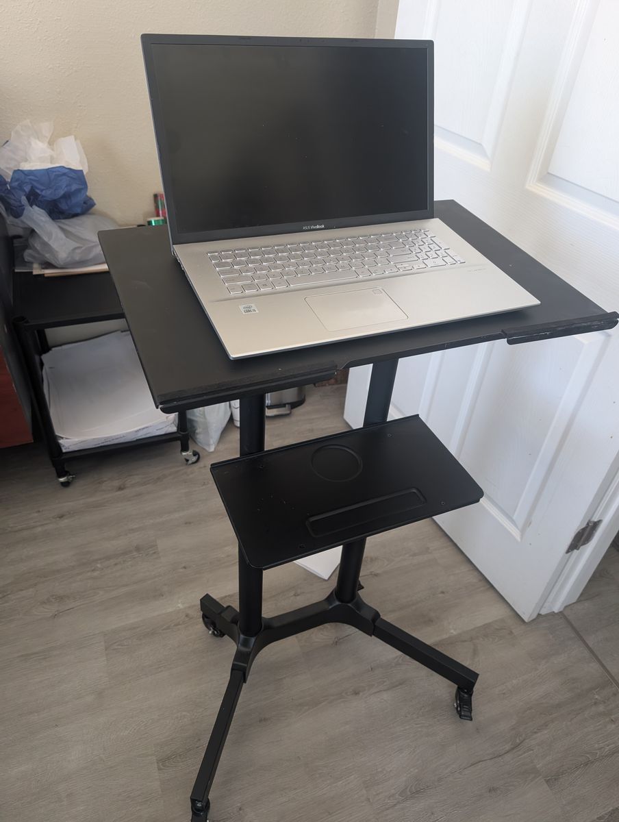 Desk, stand up for laptop
