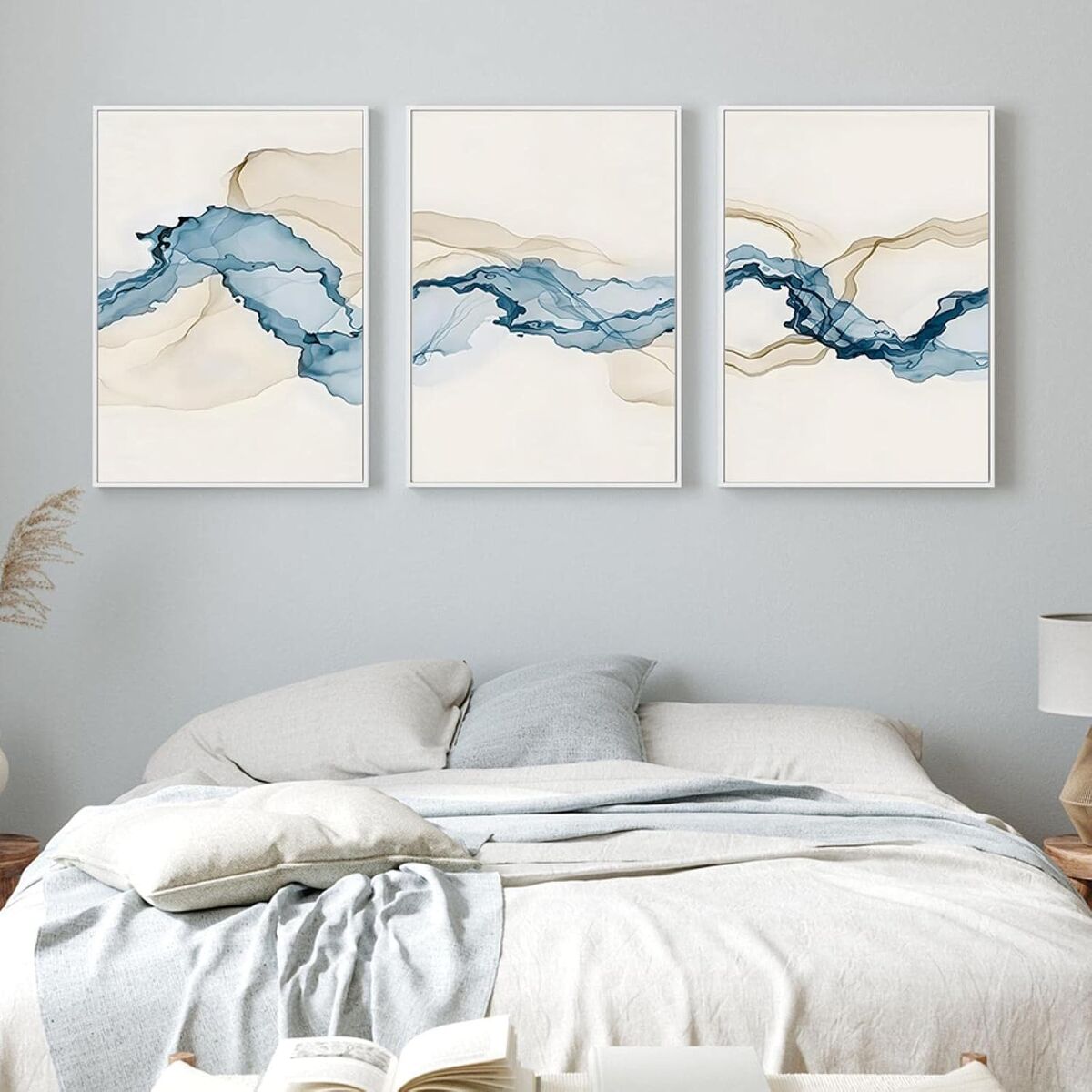 Kmono Modern Abstract Beige Blue Unframed Unstretched 3-Piece Canvas Prints