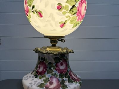 Vintage 1950s "Gone With the Wind" Painted Floral Two-tier Globe Parlor Lamp