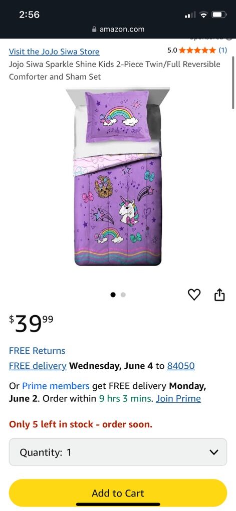 Jojo Siwa sparkle and shine 2 piece comforter set