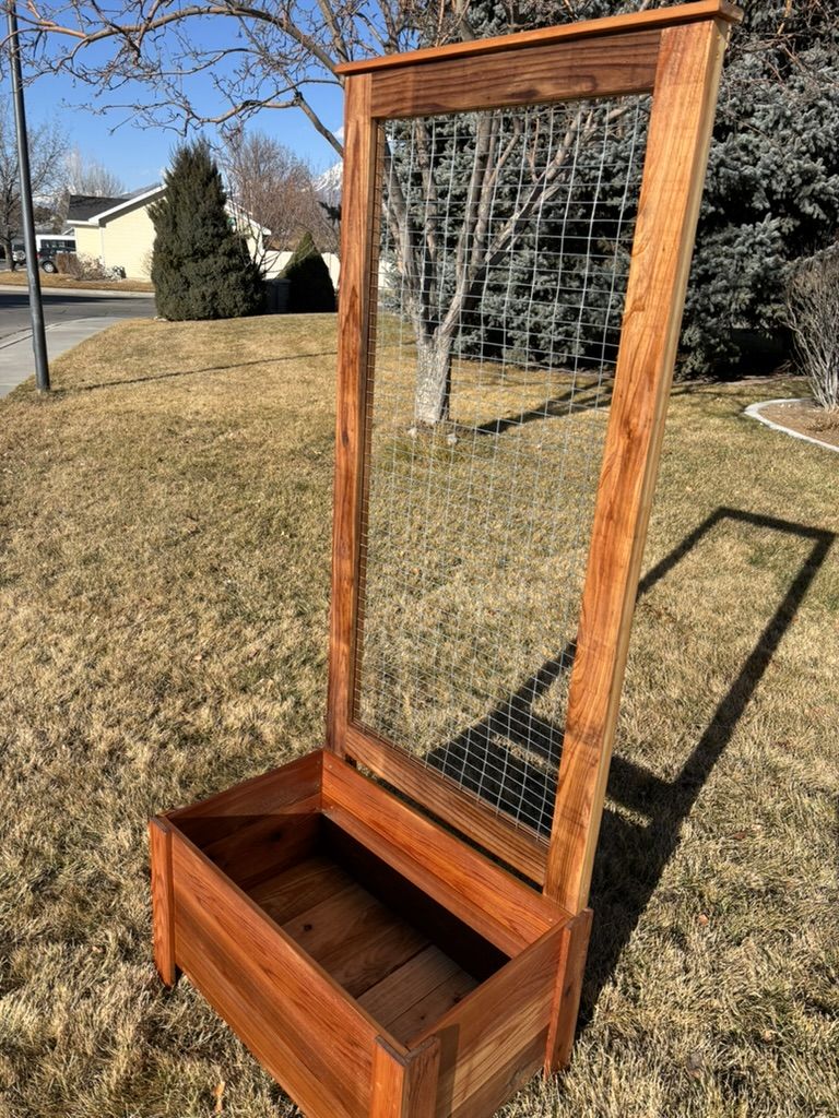 Cedar Planter with wire trellis