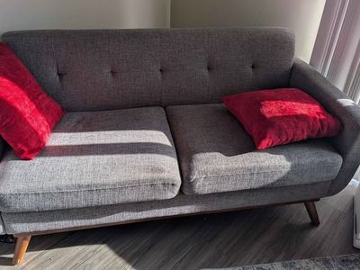 Mid-Century Modern Grey Fabric Loveseat