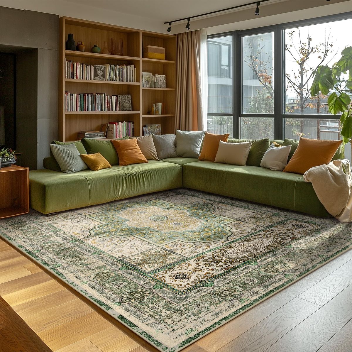 Brand New 9x12 Vintage Persian-Style Traditional Medallion Distressed Area Rug, Ultra-Thin, Non-Slip