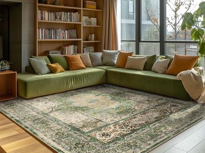 Brand New 9x12 Vintage Persian-Style Traditional Medallion Distressed Area Rug, Ultra-Thin, Non-Slip