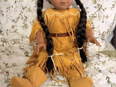 American Girl Kaya Doll 18" with Braids, Deerskin Dress, Boots & Brush - Good Condition