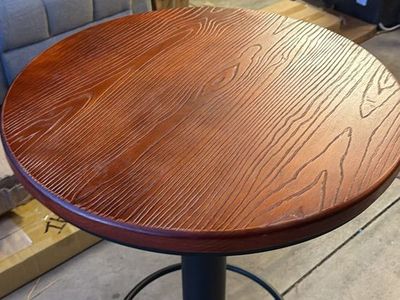 Industrial Style Round Adjustable Pub Bar Table - Dark Wood Top, Black Metal Base 24" Diameter